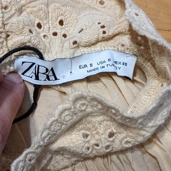 ZARA Contrasting embroidery lace knit sweater brown beige Small @L1 - Picture 12 of 13